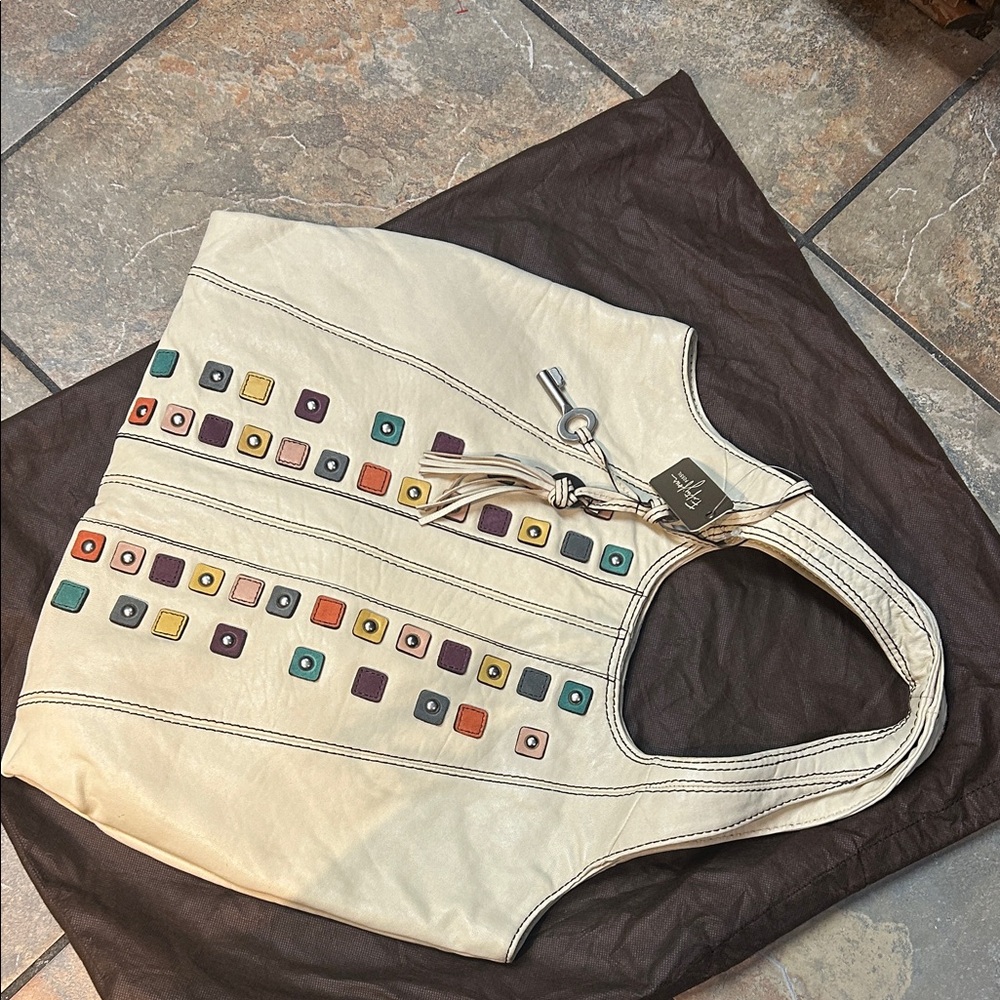Fossil “fifty four” Chic Cream Tote Bag with Multicolor Accents
